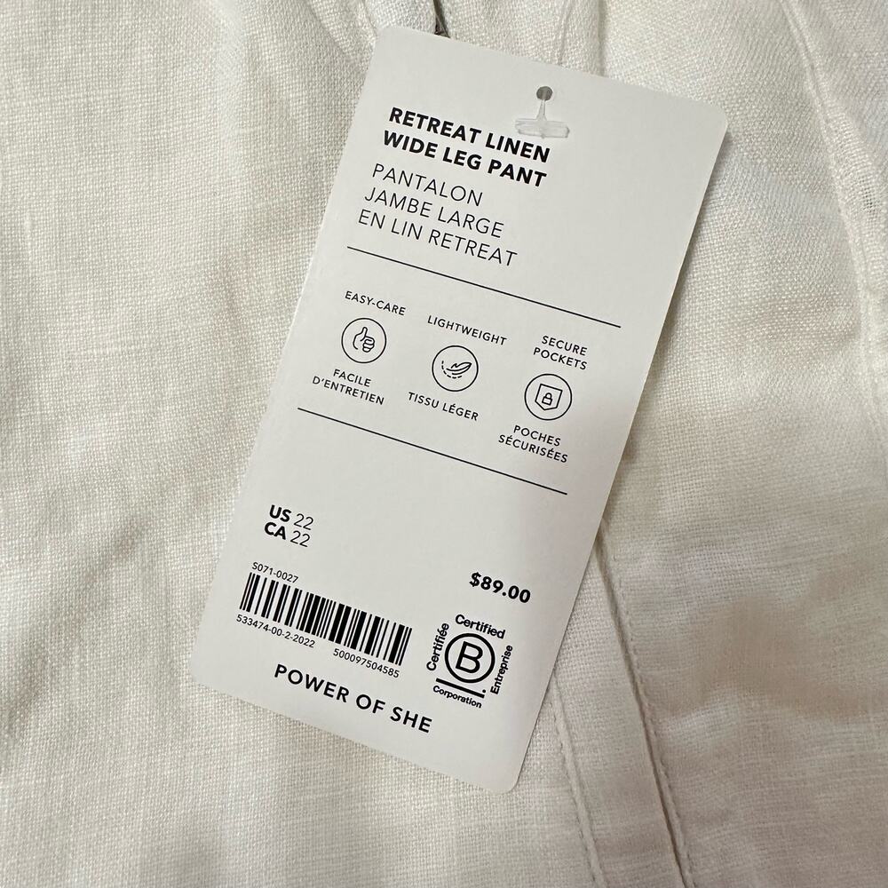 Athleta Retreat 100% Linen Wide Leg Pants in White NWT Size 22 - Picture 2 of 8